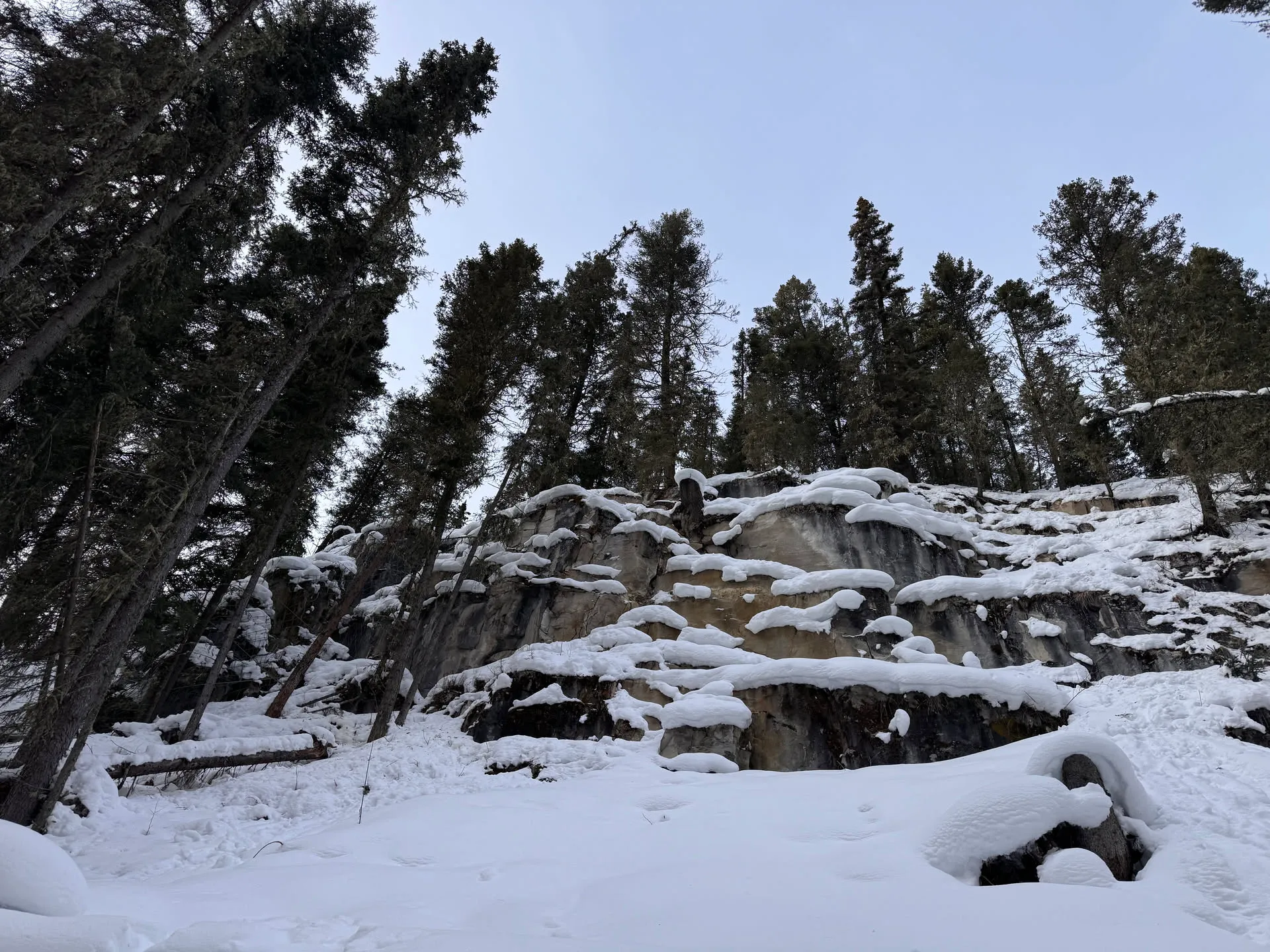 Rocks along the trail caked in snow