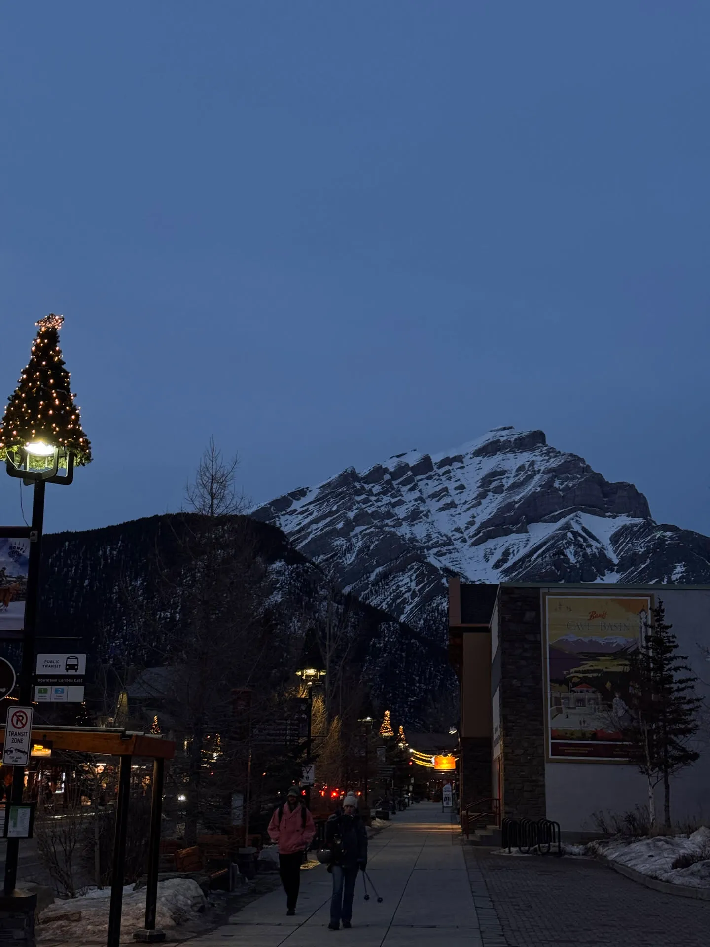 Banff and its surronding mountains after sunset
