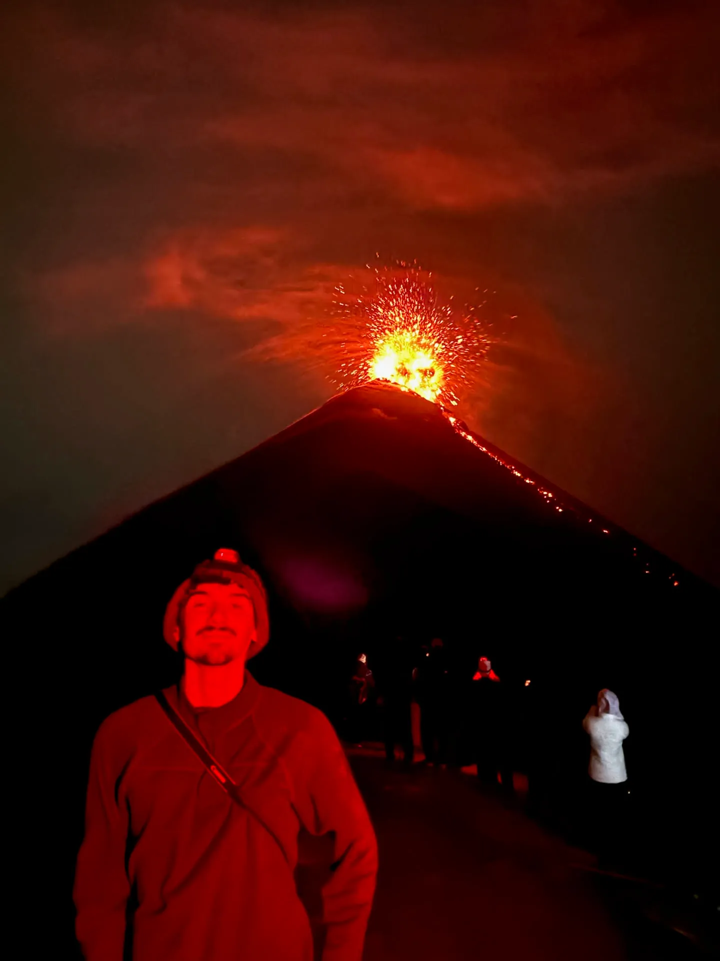 My friend with an awesome eruption in the background; we were all jealous